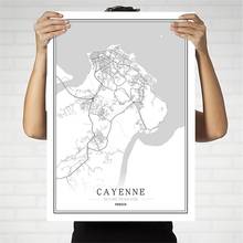 French Creative city map Cayenne Abstract Canvas Painting Black and white Wall Art Print Poster Picture Home Decoration Painting 2024 - buy cheap