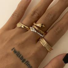 Anillos de dedo con diseño de ojos de cristal de serpiente para mujer y hombre, conjunto de anillos Punk góticos, joyería de Color dorado para bodas, 4 unids/set por Set 2024 - compra barato