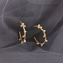Женские круглые серьги-кольца 28 мм золотого цвета, миниатюрные серьги в форме веток дерева, лепестков и цветов, минималистичные ювелирные изделия 2024 - купить недорого