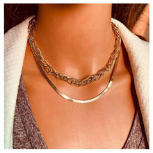 Thick Fishbone Chain Link Necklace Punk Chokers Double Layer Gold Alloy Statement Collar Vintage Trendy Necklace & Pendant 2024 - buy cheap