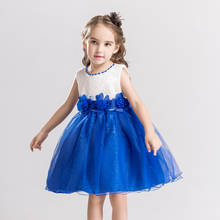 Summer Children's Sleeveless Beaded Sequin Cotton Blue Girl's Dress 2024 - buy cheap