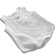 Camiseta de linho de algodão para bebês, camiseta de algodão para meninos e meninas, tops sem mangas respiráveis de cor sólida para crianças de 3 a 8 anos 2024 - compre barato