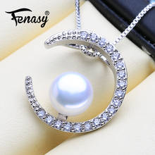FENASY 925 sterling silver jewelry Elegant moon pendant with chain necklace natural freshwater pearl necklaces for women 2024 - buy cheap