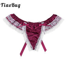 Ropa interior de satén suave brillante para hombre, lencería Sissy de encaje Floral con lazo grande, Tanga de tiro bajo, bañador Sexy Gay 2024 - compra barato