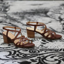 Mordoan sandálias femininas de couro bovino genuíno, sapatos com salto médio aberto retrô romano para mulheres, sapatos feitos à mão, verão 2021 2024 - compre barato