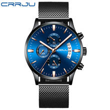CRRJU-relojes azules para hombre, de pulsera, elegante, con correa de malla totalmente de acero, informal, de cuarzo 2024 - compra barato