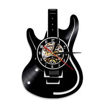 Instrumentos musicais guitarra silhueta sombra 3d relógio de parede do vintage vinil registro melhor presente para o amante da música guitarrista 2024 - compre barato