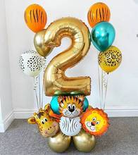 18pcs  Jungle Animal Balloons Set Chrome Metallic Latex Balloon 30inch Gold Number Globos Kids Birthday Party Baby Shower Decor 2024 - buy cheap