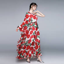 Wtianyuw 2021 verão moda férias maxi vestido feminino babados fora do ombro bawting manga encantador floral cinto impressão boho vestido 2024 - compre barato