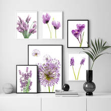 Amapolas de lavanda para decoración de sala de estar, póster nórdico para pared, pintura en lienzo con impresión artística de planta, hoja de flor, Allium, otoño 2024 - compra barato