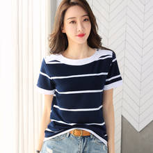 Shintimes Cotton T Shirt Women Button Stripe New 2021 Summer Tops Short Sleeve T-Shirt Woman Tshirt Korean Style Tee Shirt Femme 2024 - buy cheap