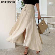 BGTEEVER Casual Single-breasted Cotton and Linen Midi Skirts for Women Summer Irregular High Waist Side Split Ladies Skirts 2020 2024 - buy cheap