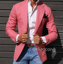 Blazer informal de negocios para hombre, Chaqueta de traje ajustada con solapa de muesca, de talla grande, color rosa, primavera y otoño, 2021 2024 - compra barato