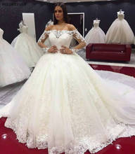 White Ivory Long Sleeve Lace Wedding Dress 2022 New Arrival Vestido De Novia Wedding Gowns Off Shoulder Wedding Dresses 2024 - buy cheap