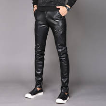 Men's PU Leather Pants Nightclub New Men's Plus Velvet Feet Motorcycle Men's Leather Pants Men Clothing 2020 Streetwear Hip Hop 2024 - buy cheap