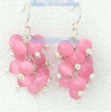 Free Shipping  Round 6mm Pink Cat's Eye Opal Grape Cluster Earrings Silver 2024 - buy cheap