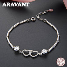 Joyería de plata 925 para mujer, pulsera elegante de doble corazón, de plata de ley, cristal blanco Natural, Pulseras de Moda 2024 - compra barato