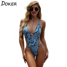 Summer Women One Piece Swimsuit Snake Print Monokini Bandage Bathing Suit Sexy Push Up Bikini Bodysuit Beach Wear Swimwear 2024 - buy cheap