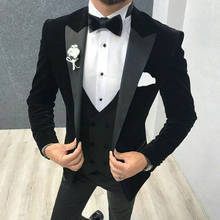 2020 Black Velvet Men Suits For Wedding Suits Groom Blazer Tuxedo Smoking Jacket 3Piece Slim Fit Costume Homme Terno Masculino 2024 - buy cheap