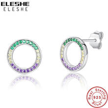 Женские серьги-гвоздики ELESHE, круглые серьги из настоящего серебра 925 пробы с кристаллами, свадебные ювелирные изделия, 2020 2024 - купить недорого