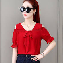 Off Shoulder Women Spring Summer Style Chiffon Blouses Shirts Lady Casual Short Sleeve V-Neck Blusas Tops DF2920 2024 - buy cheap