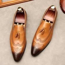 Mens Quality Cow Leather Shoes Wedding Dress Shoes Black Brown Coffee Business Office Work Pointed Toe Slip-On Tassel Men Shoes 2024 - buy cheap