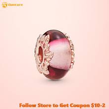 2020 New 925 Sterling Silver Beads Pink Murano Glass & Leaves Charms fit Original Pandora Bracelets Women DIY Jewelry 2024 - buy cheap