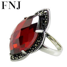 FNJ-Anillo de marcasita de plata 925 para mujer, joyería de circonita roja grande Original, anillos de plata de ley S925, tamaño ajustable, nueva moda 2024 - compra barato