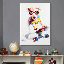 Colorful Graffiti Art Skateboard Dog Canvas Painting Animal Posters and Prints Wall Art Pictures for Living Room Home Decoration 2024 - buy cheap