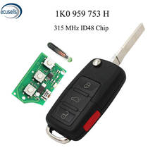 4 botões de controle remoto inteligente chave fob 3 + 1 botão 315 mhz para volkswagen 1ko 959 753 h com chip id48 2024 - compre barato