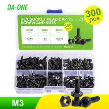 DA-ONE 300pcs M3 12.9 Grade Carbon Steel Black Allen Bolt Hex Socket Round Cap Head Screw And Hex Nut Set Kit Din912 2024 - buy cheap