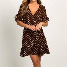 2019 Boho Style Summer Dress  Beach Dress Fashion Short Sleeve V-neck Polka Dot A-line Party Dress Sundress Vestidos 2024 - buy cheap