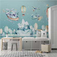 Nordic Cartoon Children's Room Background Mural Wallpaper 3D Village Helicopter Hot Air Balloons Wall Paper 3D Papel De Parede 2024 - buy cheap