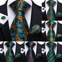 Gift Men Tie Teal Green Gold Paisley Silk Wedding Tie For Men DiBanGu Design Hanky Cufflink Quality Men Tie Set Dropshipping 2024 - buy cheap
