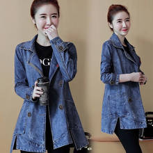 2020 New Autumn Women's Denim Jacket Vintage Casual Double breasted Long Jeans Coat Turn-down Collar Outwear Bomber Jacket P732 2024 - buy cheap
