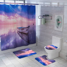 Cortinas de ducha con paisaje de puesta de sol y mar, juego de alfombras antideslizantes, tapa de inodoro, decoración del hogar 2024 - compra barato