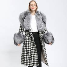 Fashion Real Fur Long Coat Winter Women Thick Jacket Big Natural Fox Fur Collar Outerwear Cashmere Wool Streetwear 2024 - buy cheap