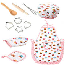 Kids Cooking And Baking Apron Set Kitchen Deluxe Chef Set Costume Pretend Role Play Kit Apron Hat Suit For 3 Years Old Children 2024 - buy cheap