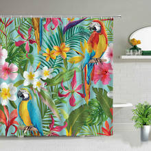 Green Botanical Tropical Flowers and Parrots Floral Summer Pattern for Jungle Animal Shower Curtains Waterproof Polyester Fabric 2024 - buy cheap