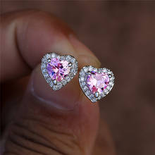 Brincos com parafuso pedra coração zircônia rosa elegante para as mulheres joias para casamento moda vintage arco-íris cristal brincos para presente 2024 - compre barato