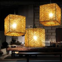 Hemp Rattan Square Bird's Nest Pendant Lights Chinese LED Dining Room Restaurant Lamp Southeast Asian Decorated Hanging Lights 2024 - buy cheap