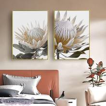 White Protea Flower with Green Leaves Poster Nordic Modern Painting Print On Canvas Wall Art Pictures Living Room Hotel Decor 2024 - buy cheap