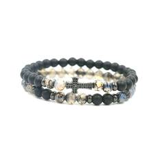 2Pcs/Set  Natural Matte Stone 6 mm Beaded Strand Bracelet  Cross Bracelets For Men Women Couple Jewelry 2024 - buy cheap