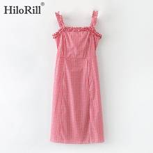 HiloRill Casual Sleeveless Plaid Dress Women Sexy Spaghetti Strap Split Holiday Beach Dress Ruffles Female Straight Dresses Robe 2024 - buy cheap