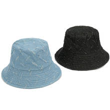 Unissex versão coreana panamá balde chapéus desgastados denim para mulher masculino ao ar livre chapéus casuais algodão pescador chapéu viseira balde bonés 2024 - compre barato