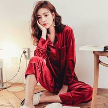 Velvet Pajamas Set Women Sexy Pyjama Long Sleeve Shirt Pants Big Size Homewear Pure Color Button Sleepwear 2Piece/Set 2024 - buy cheap