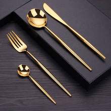 Conjunto de talheres de mesa espelhados dourados, 16 peças, polido de aço inoxidável, com faca, garfo, colher de café, talheres 2024 - compre barato
