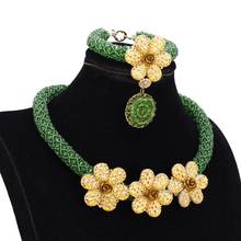 Dudo, Африканский Свадебный ювелирный набор, кристалл, зеленое ожерелье, серьги, браслет, набор с золотыми цветами из бисера 2019, ювелирный набор, новинка 2024 - купить недорого
