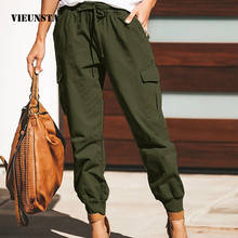 2021 Women Solid Color Casual Long Pants Lady Fashion Pockets Lace-Up Cargo Pants Spring Summer Slim Jogging Trousers Streetwear 2024 - buy cheap