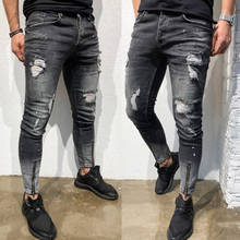 Fashion Ankle Zipper Skinny Jeans for Men Ripped Distressed Denim Black Pencil Pants Male Black Slim Stretch Jean Trousers Homme 2024 - buy cheap